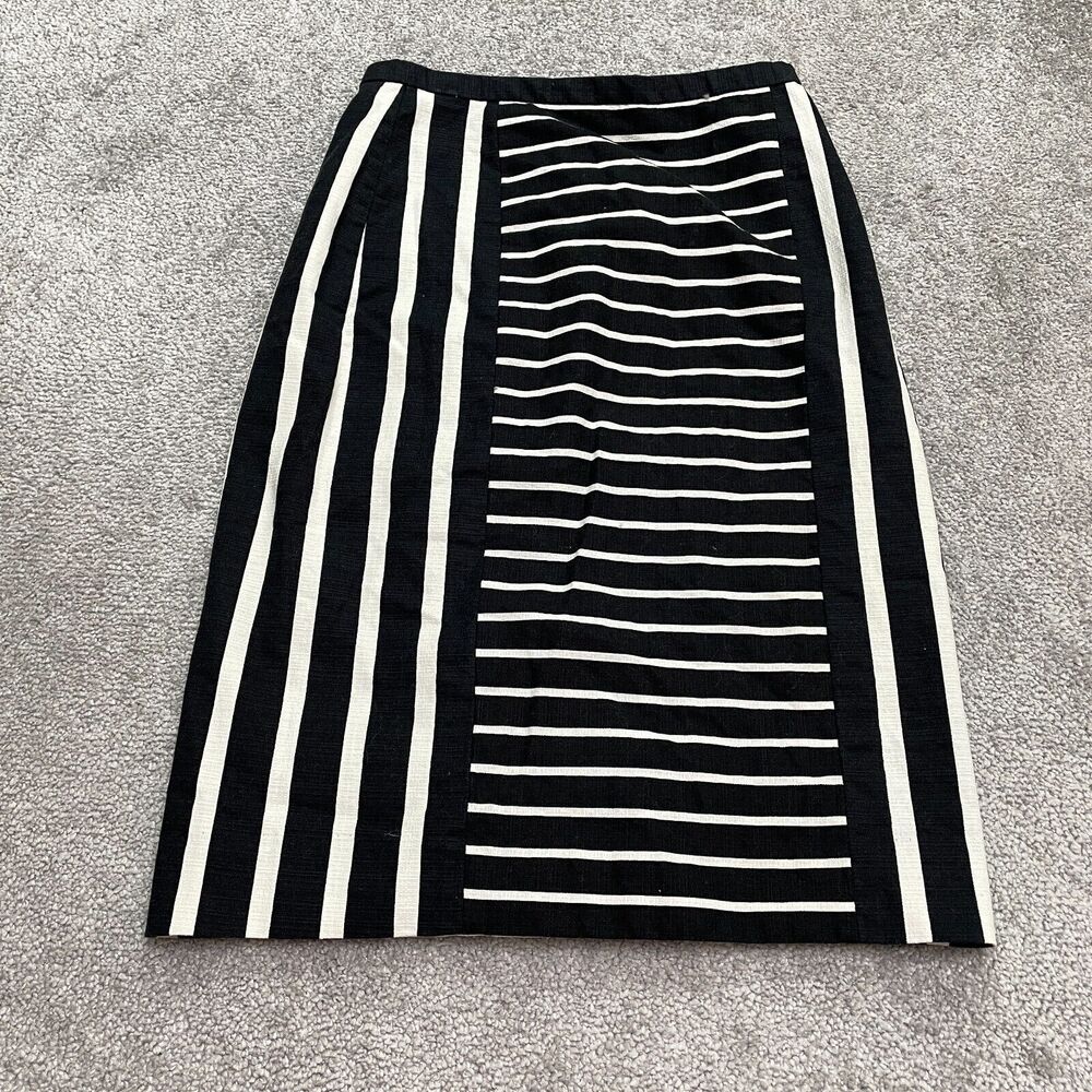 J.Crew No. 2 Straight Pencil Skirt Women 00 Black White Striped Knee Length Slit
